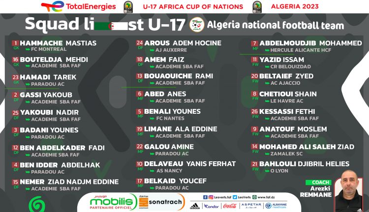 نهائيات كأس إفريقيا لأقل من 17 سنة / لجزائر 2023 : الناخب الوطني يعلن قائمة الللاعبين